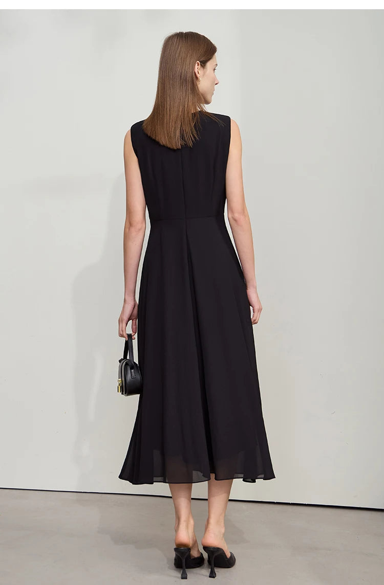 Amii Minimalist Sleeveless O-Neck Slim Midi Dress