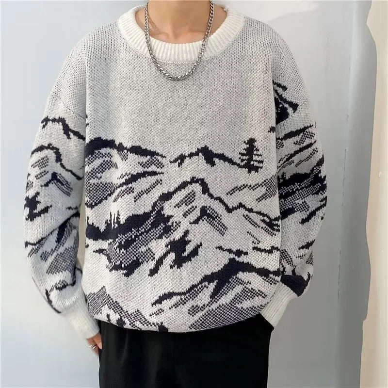 Men's Two-Tone Knit Crewneck Sweater