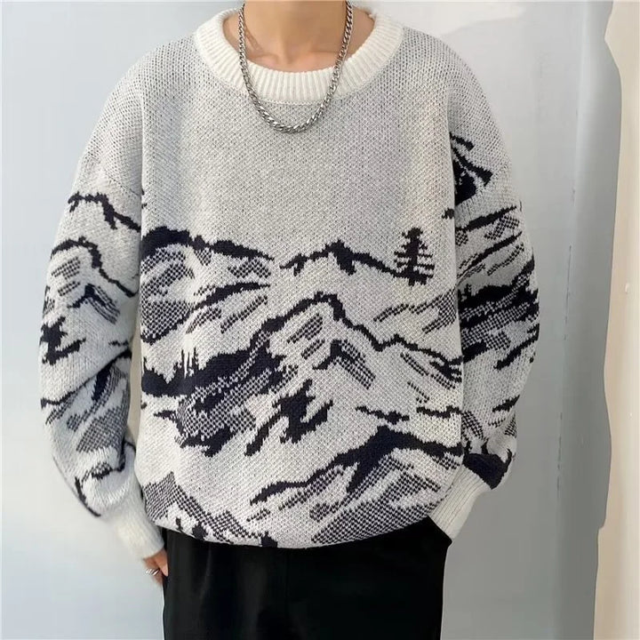 Men's Two-Tone Knit Crewneck Sweater