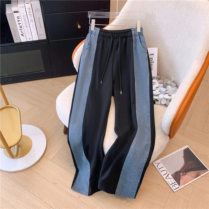 Women's Two-Piece Set: Stitched Zipper T-Shirt and Jeans