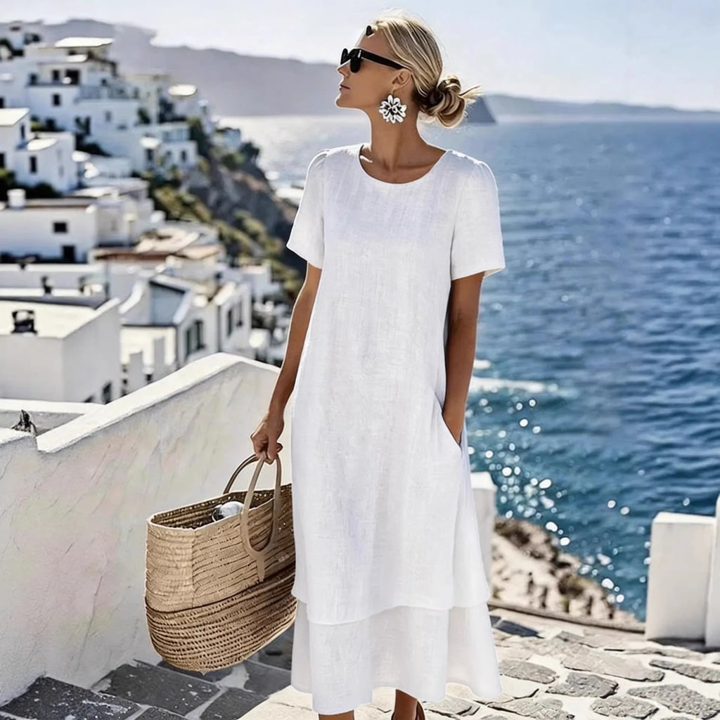 Women's Casual Loose Solid Color A-Line Midi Dress