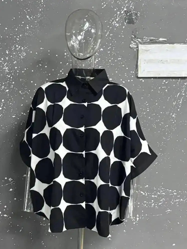 EAM Women's Big Size Dot Shirt and Wide Leg Pants Two-Piece Suit