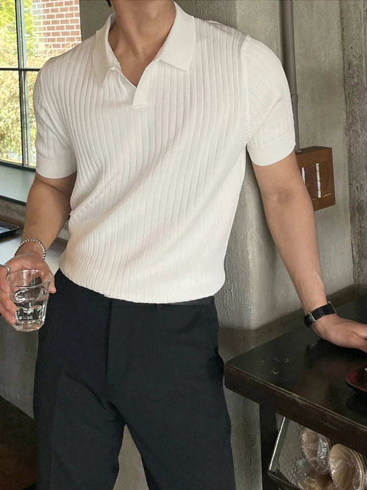 Men's Breathable Knit Polo Shirt – Short Sleeve