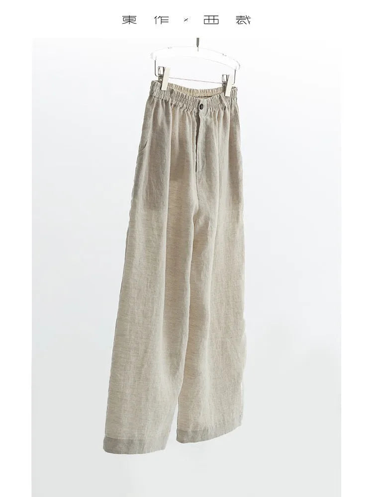 Women's Plus Size Loose Ramie Linen Elastic Waist Casual Pants