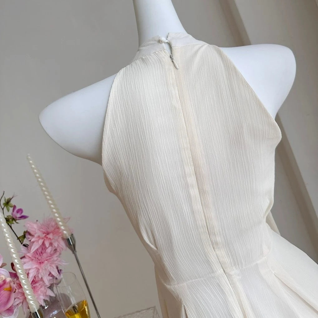 2025 New French Style Halter Neck Sleeveless Women Dress Sexy Spaghetti Strap Irregular Hem Rhinestone Mini Summer Party Dresse
