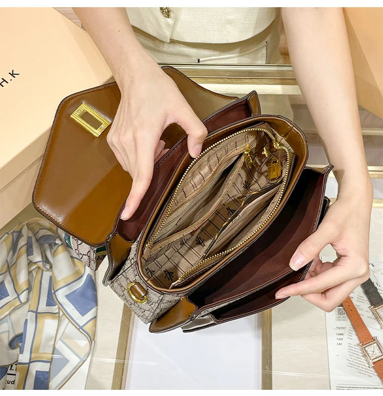 Color Blocked High-End Handbag and Crossbody Shoulder Bag