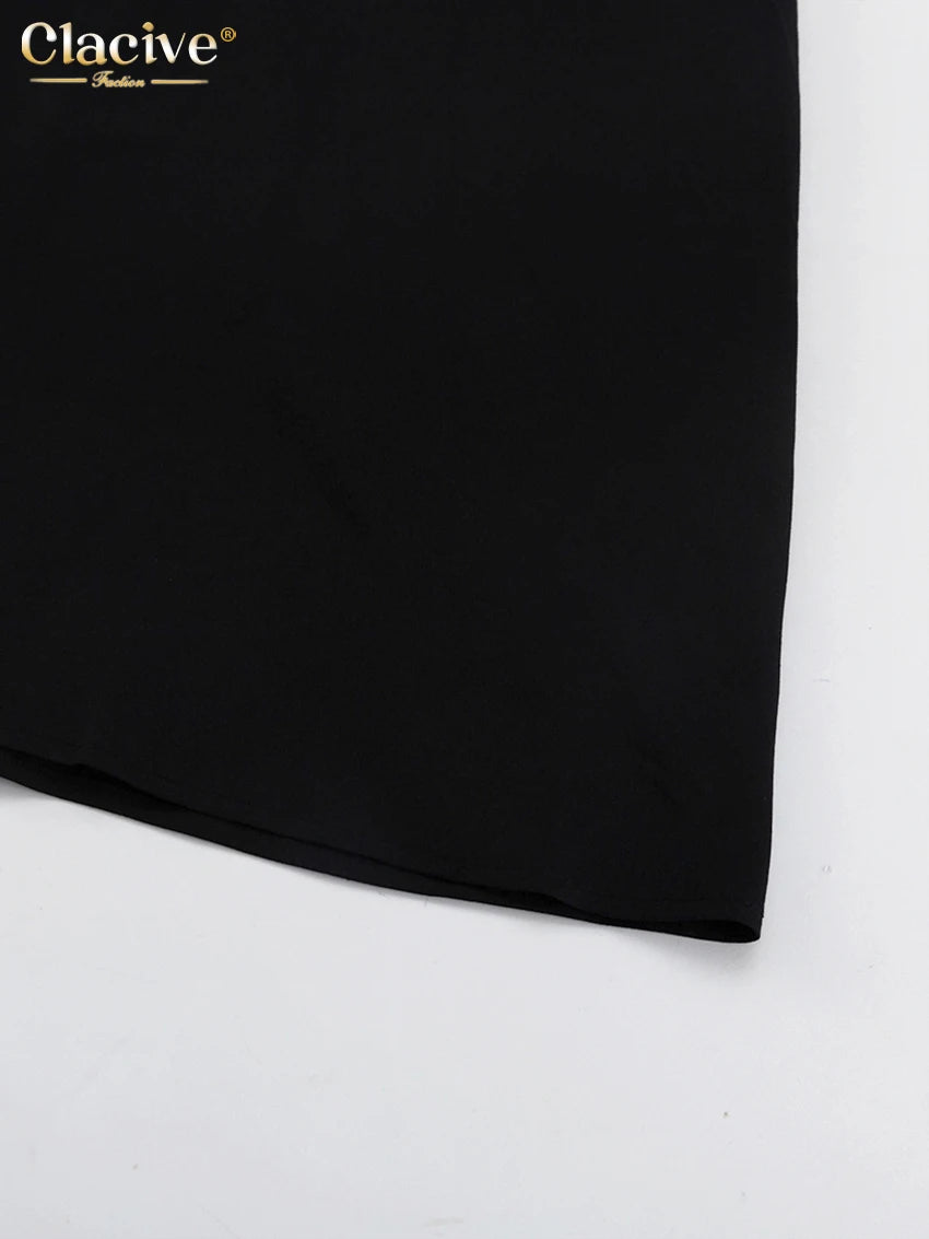 Clacive V-Neck Sleeveless Black Linen Maxi Dress