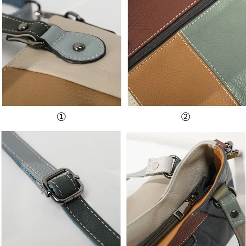 Handcrafted Retro Spliced Cowhide Leather Crossbody and Underarm Bag