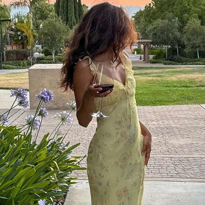 Women's Backless Ruffle Maxi Dress – Vacation Style