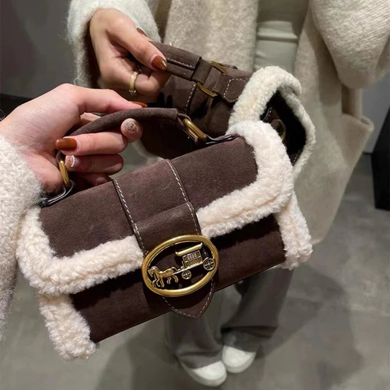 Designer Plush Small Square Crossbody Handbag