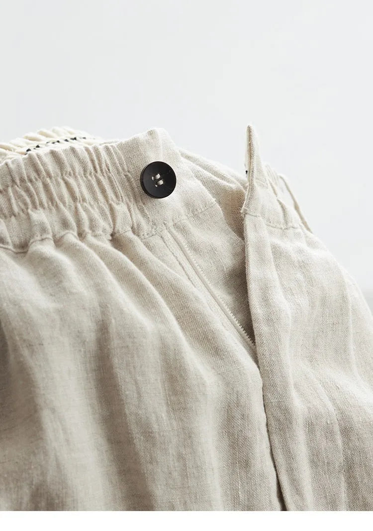 Women's Plus Size Loose Ramie Linen Elastic Waist Casual Pants