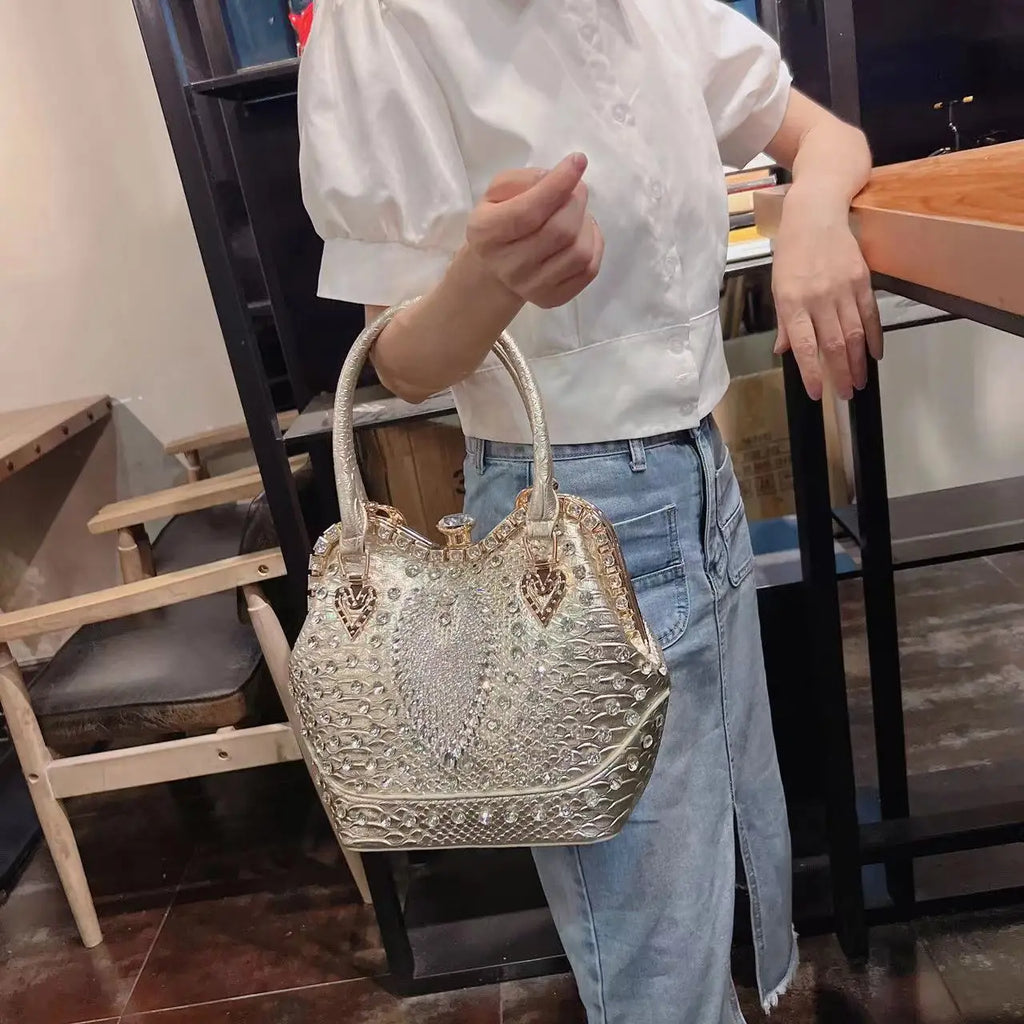Luxury Diamond Leather Crossbody Bucket Bag