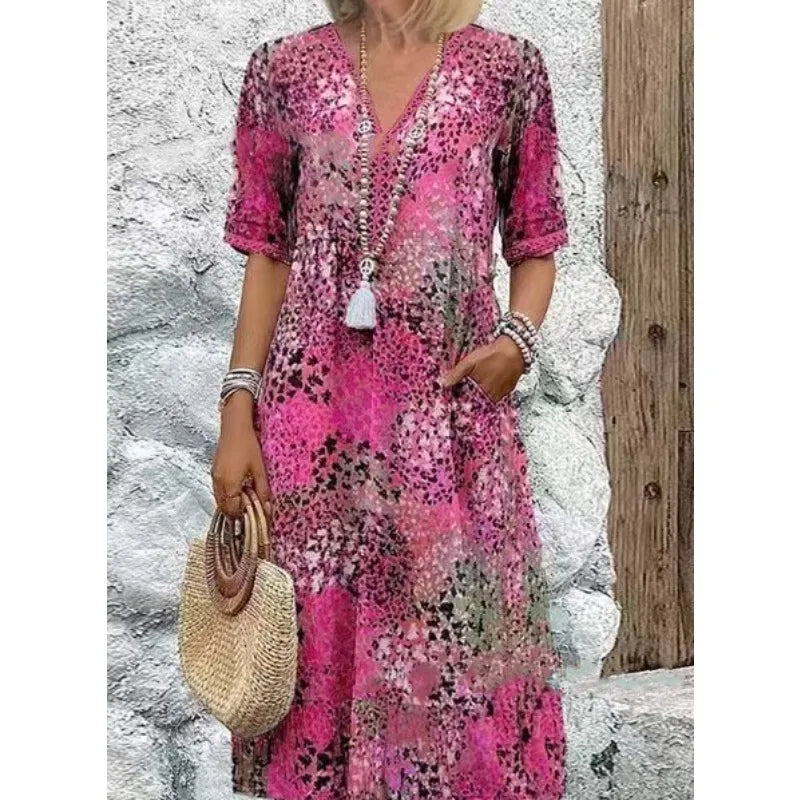 Women's Casual Printed A-Line Midi Dress