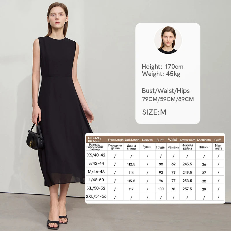 Amii Minimalist Sleeveless O-Neck Slim Midi Dress