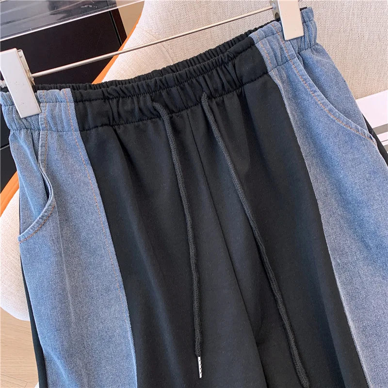 Women's Two-Piece Set: Stitched Zipper T-Shirt and Jeans