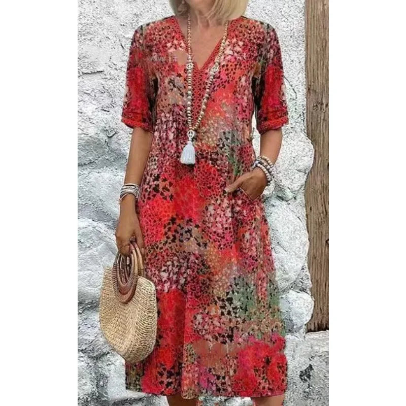 Women's Casual Printed A-Line Midi Dress