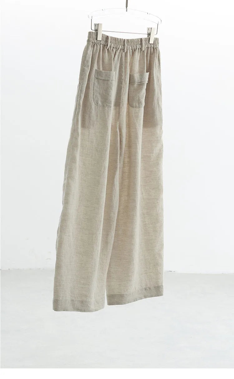 Women's Plus Size Loose Ramie Linen Elastic Waist Casual Pants