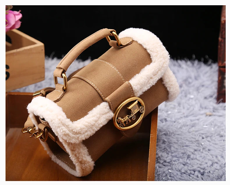 Designer Plush Small Square Crossbody Handbag