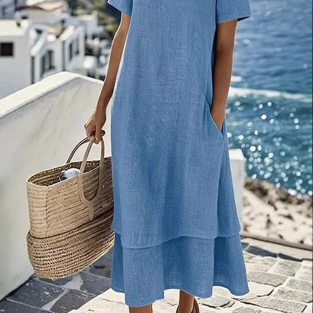 Women's Casual Loose Solid Color A-Line Midi Dress