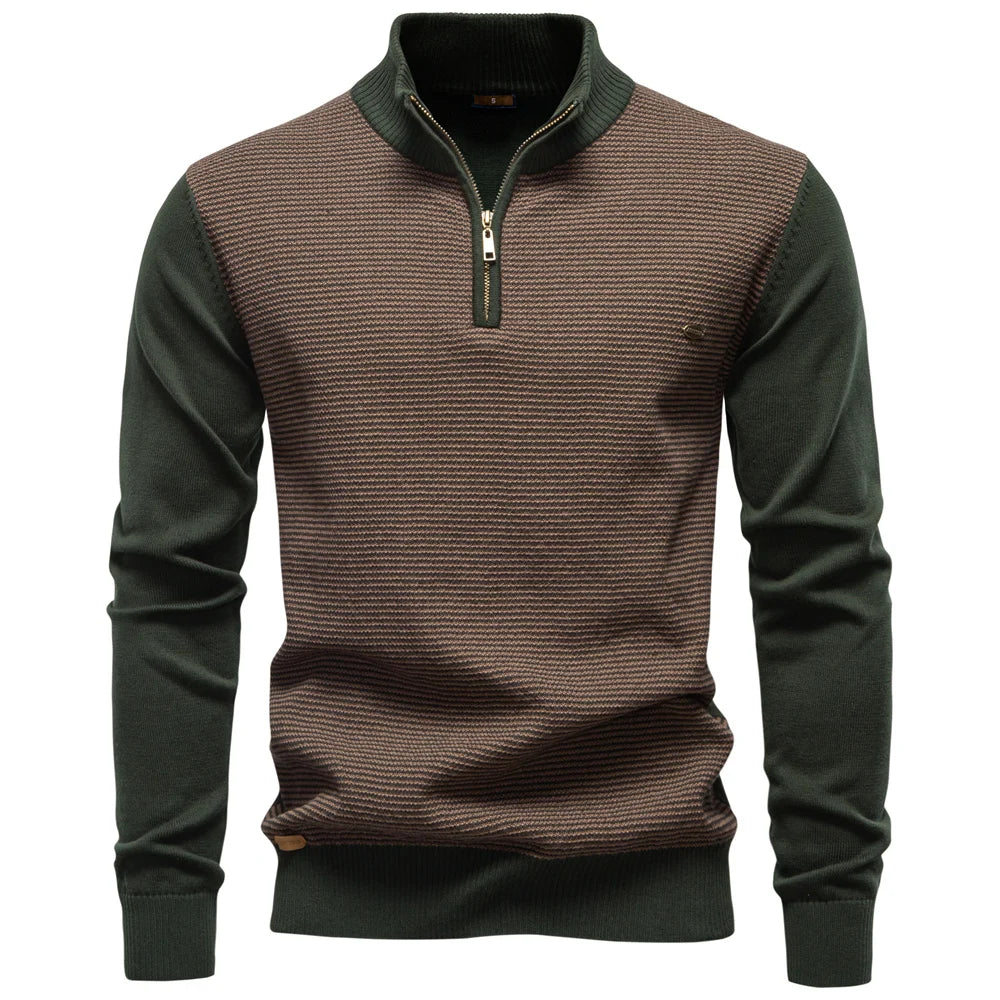 Men's Striped Mock-Neck Knit Sweater