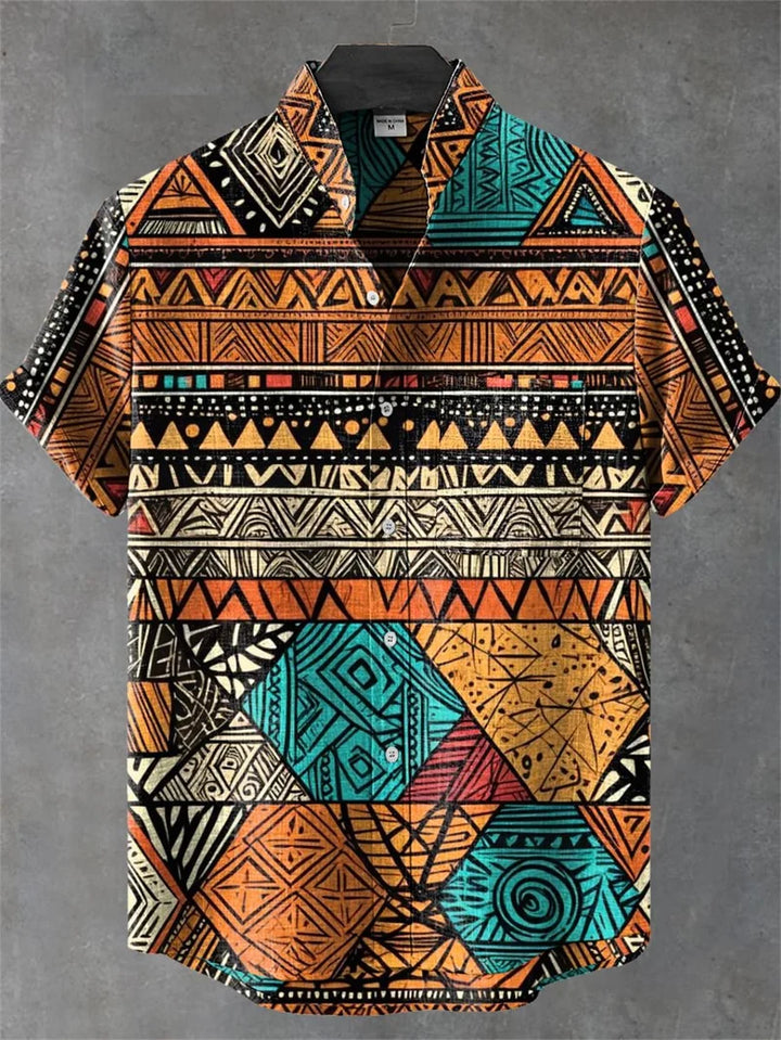 Men's Linen-Blend Short-Sleeve Casual Shirt