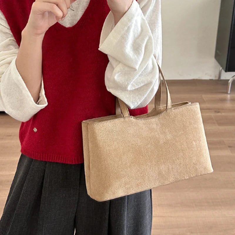 Retro Suede Shoulder Tote Bag for Women