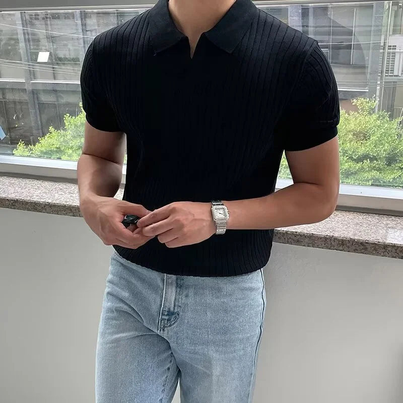 Men's Breathable Knit Polo Shirt – Short Sleeve