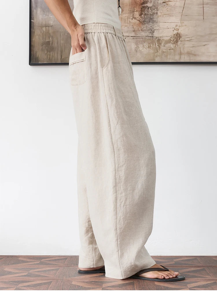 Women's Plus Size Loose Ramie Linen Elastic Waist Casual Pants