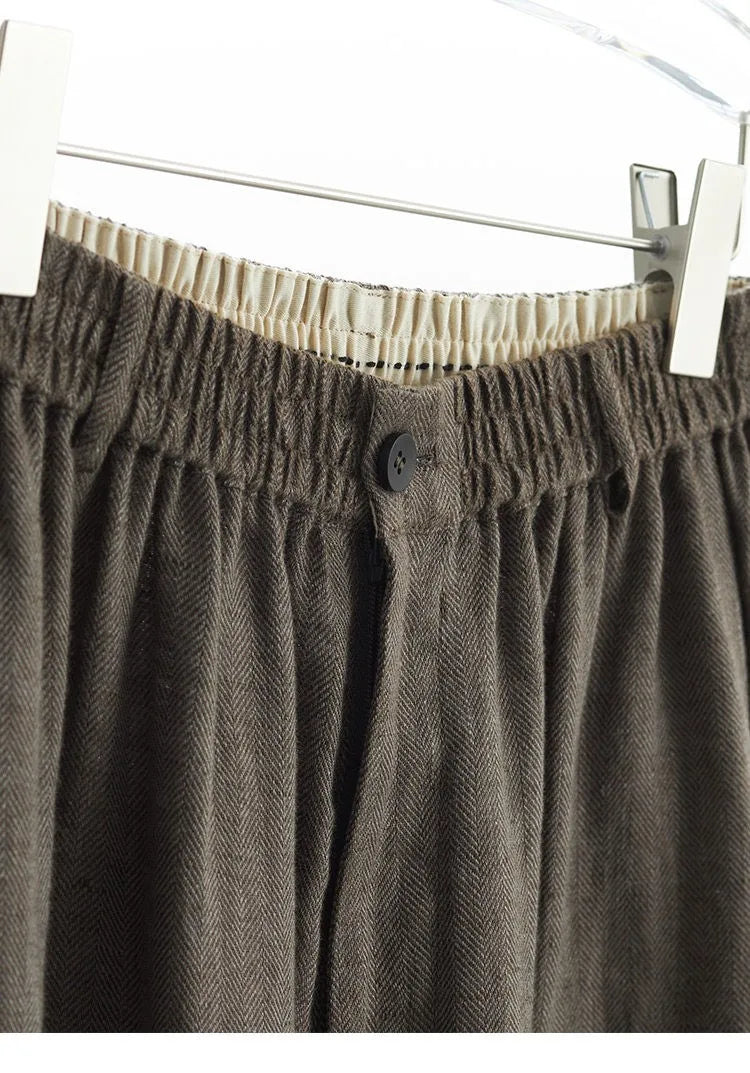 Women's Plus Size Loose Ramie Linen Elastic Waist Casual Pants