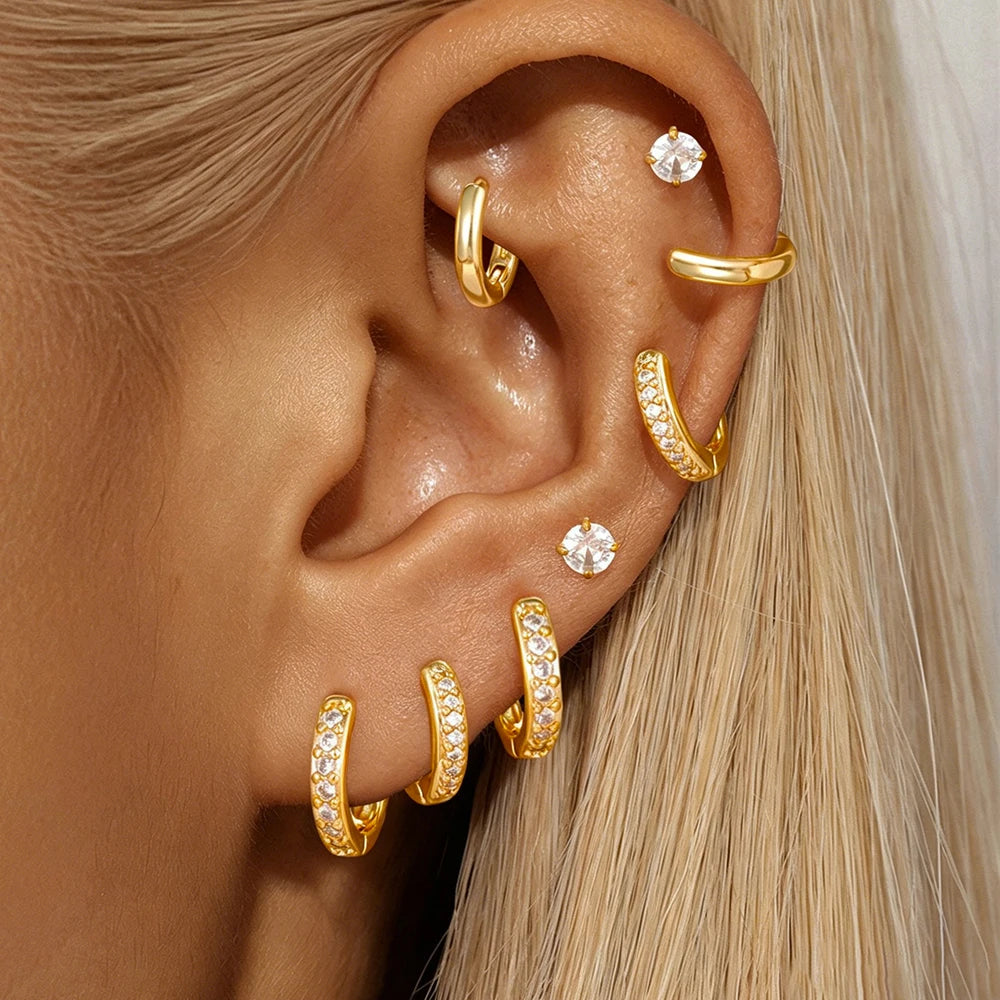 14K Gold-Plated Geometric Hoop Earrings Set