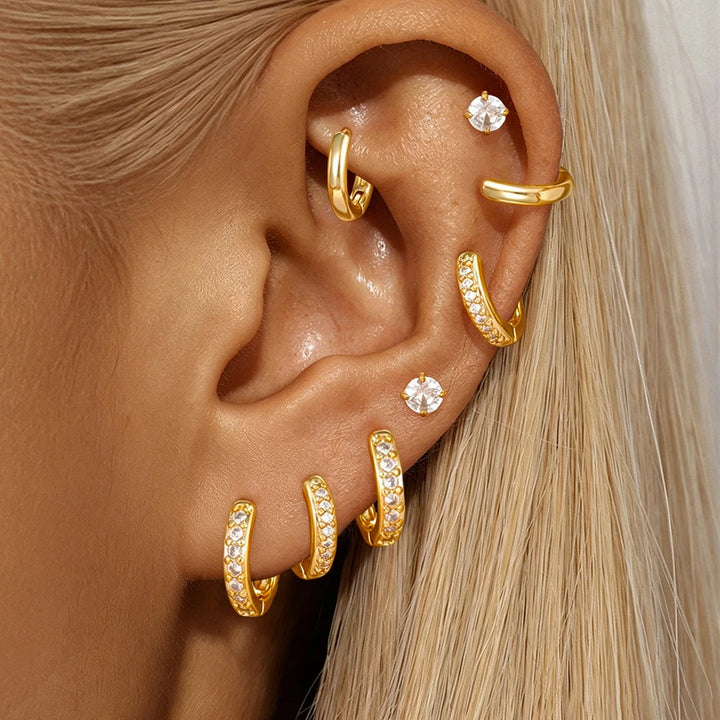14K Gold-Plated Geometric Hoop Earrings Set