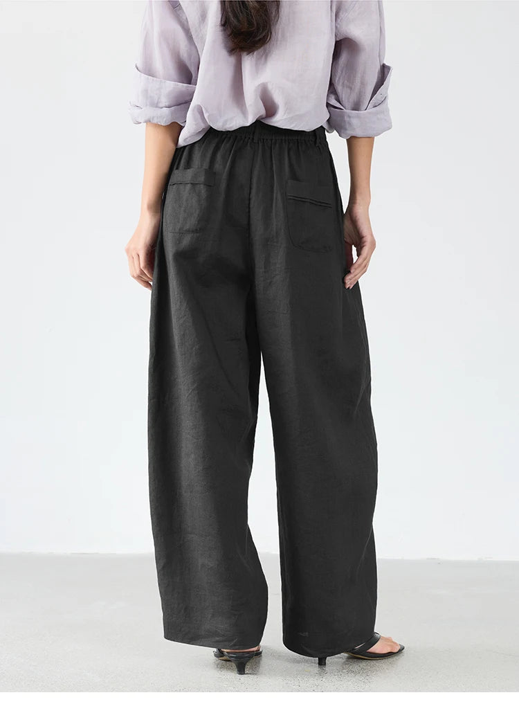 Women's Plus Size Loose Ramie Linen Elastic Waist Casual Pants
