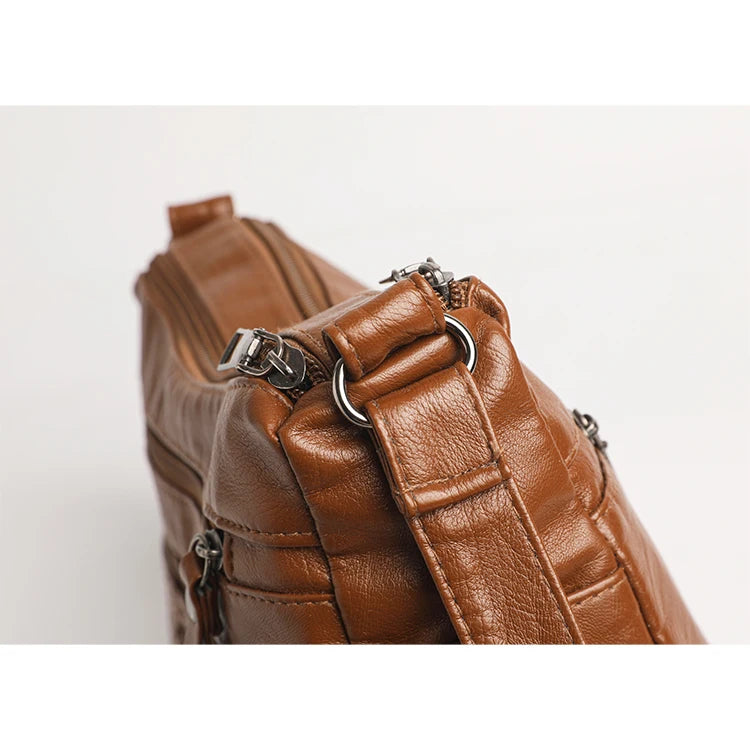 Retro Multi-Pocket Synthetic Leather Crossbody Bag with Adjustable Strap