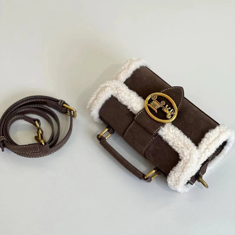 Designer Plush Small Square Crossbody Handbag