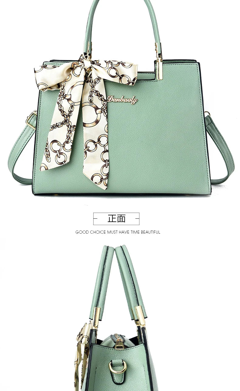 Women's Small Square Shoulder Bag with Silk Scarf Pendant