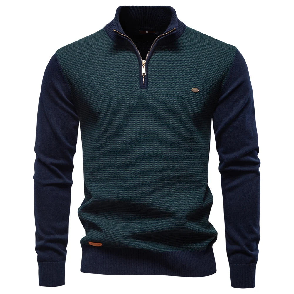 Men's Striped Mock-Neck Knit Sweater