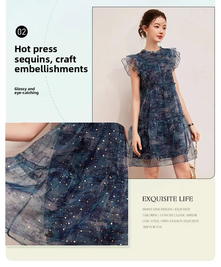 LOUIS YAO Women's Sparkling Mushroom Edge Dress with Flying Sleeves