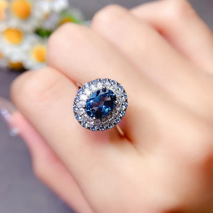 Women's Blue Topaz-Style Sterling Silver Ring