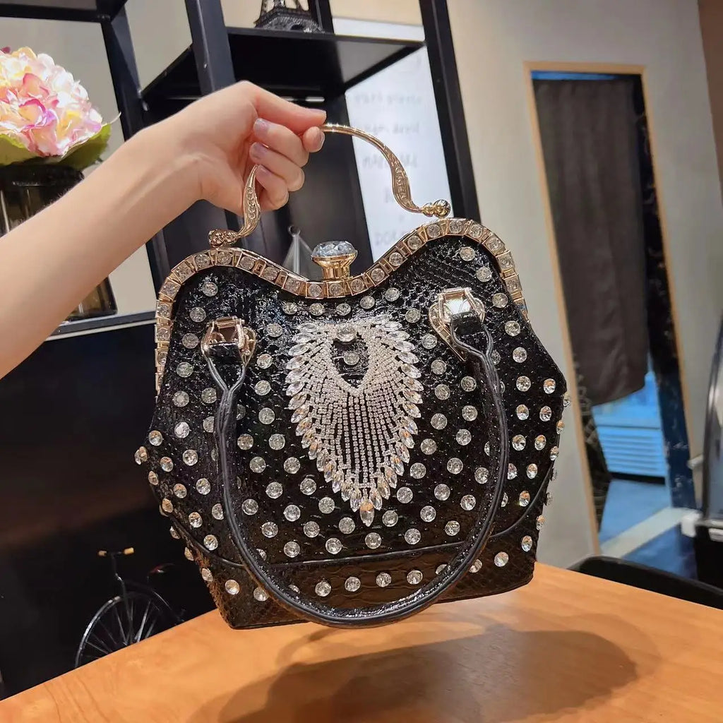 Luxury Diamond Leather Crossbody Bucket Bag