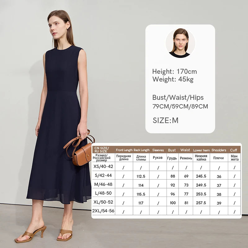Amii Minimalist Sleeveless O-Neck Slim Midi Dress