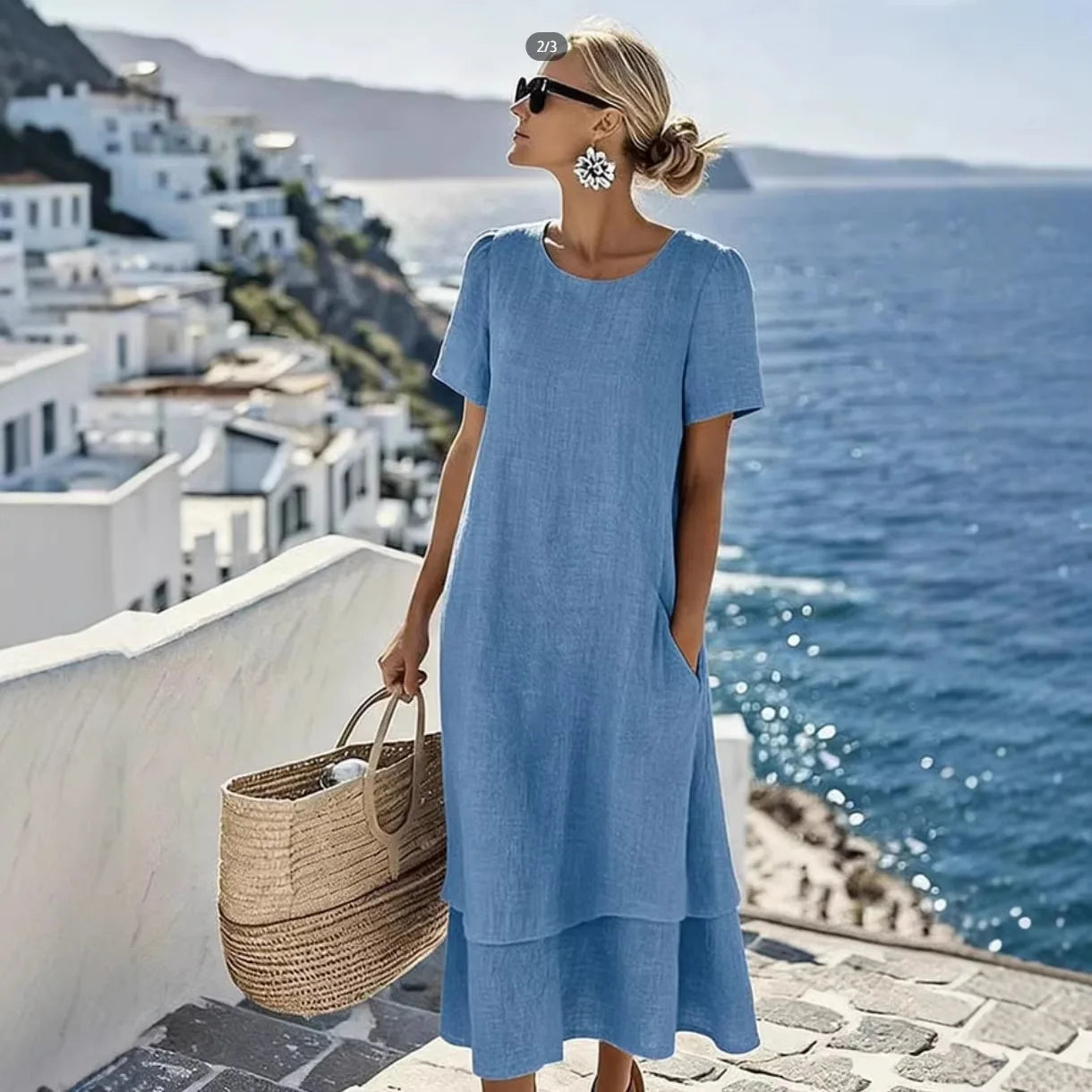 Women's Casual Loose Solid Color A-Line Midi Dress