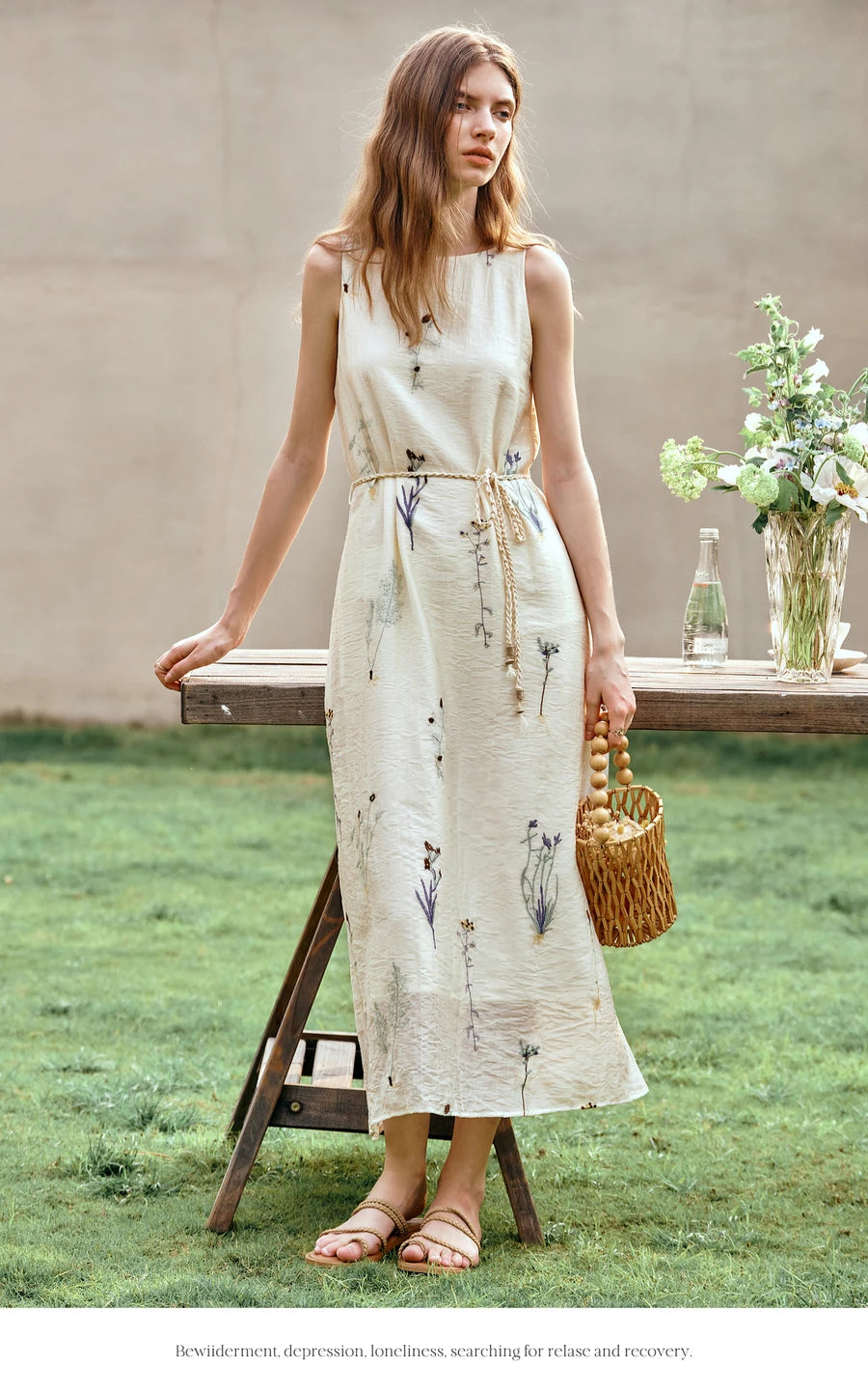 OLrain Women's Sleeveless Slash Neck Floral A-Line Maxi Dress