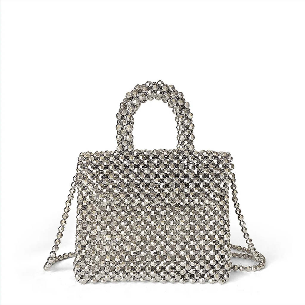 Handmade Silver Woven Bead Dinner Bag