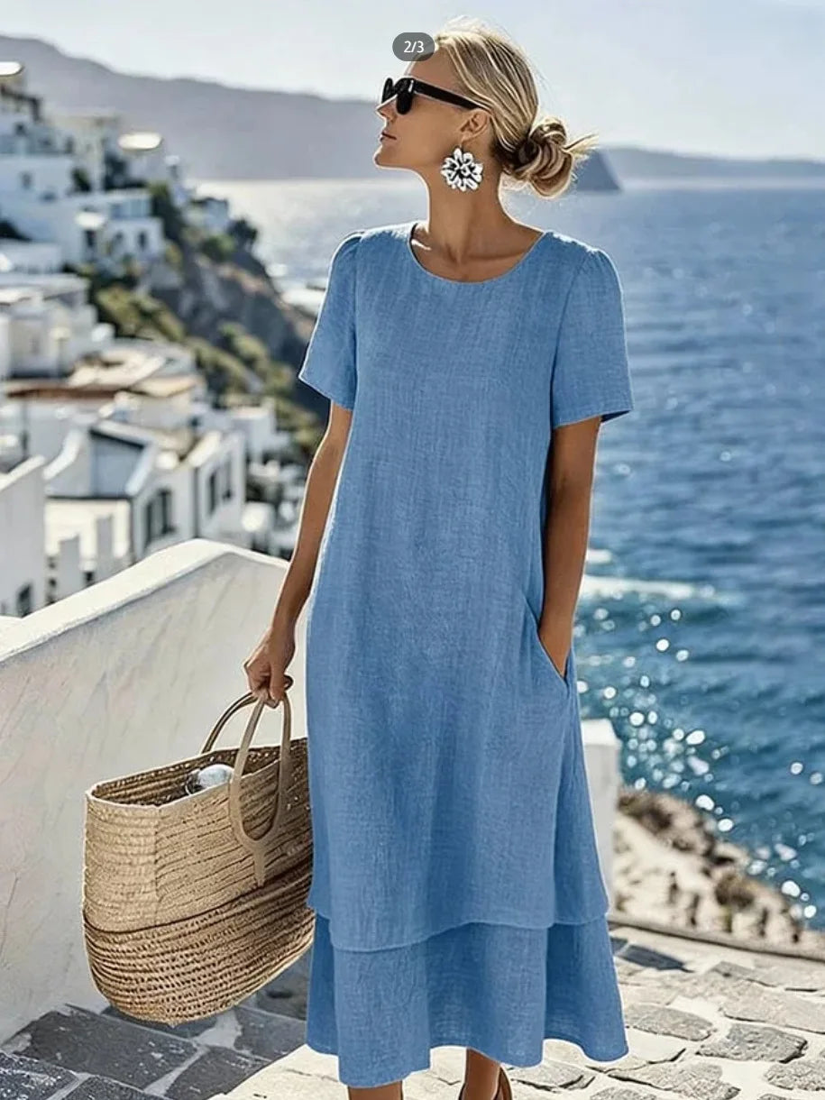Women's Casual Loose Solid Color A-Line Midi Dress