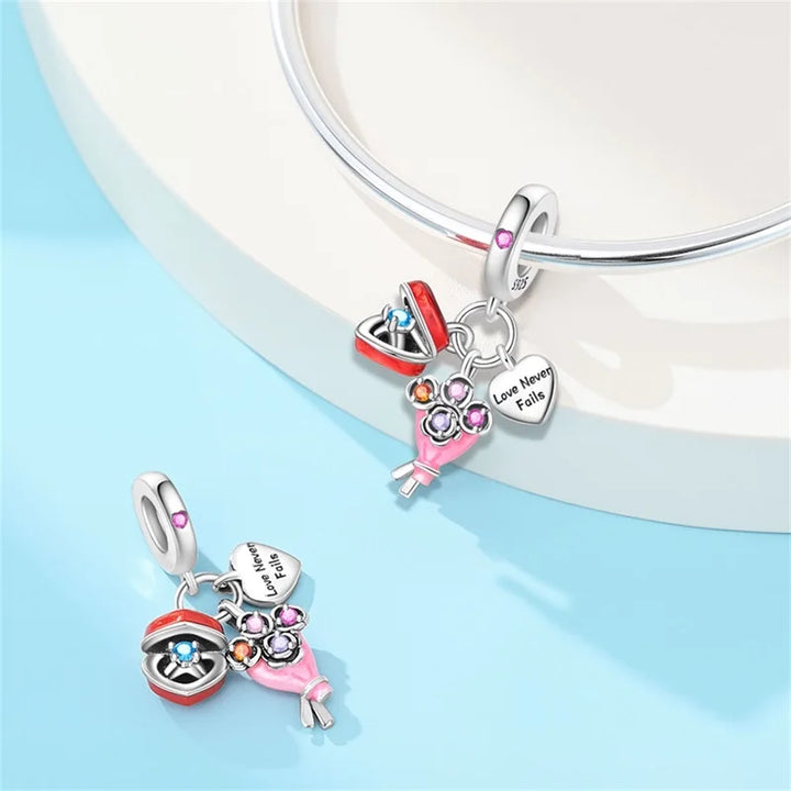 925 Sterling Silver Floral Bouquet Charm