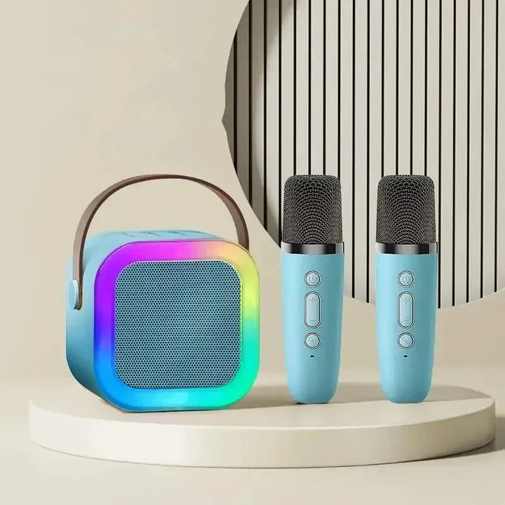 Portable Bluetooth Karaoke Speaker with 2 Wireless Mics & LED Lights Party System