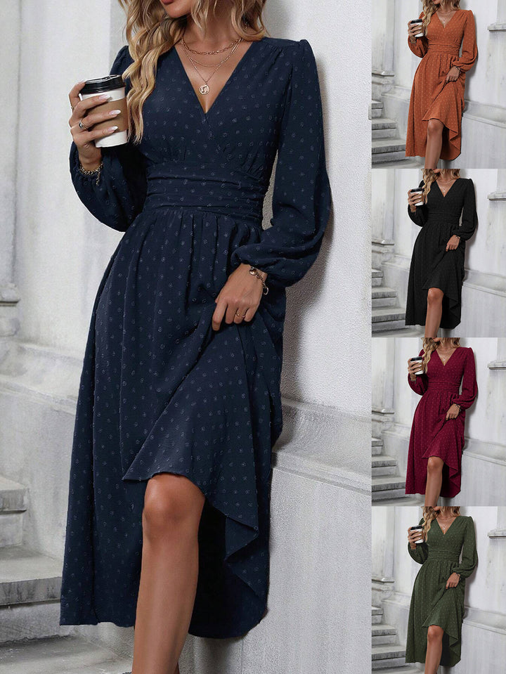 Women's Pleated-Waist Long-Sleeve Midi Dress