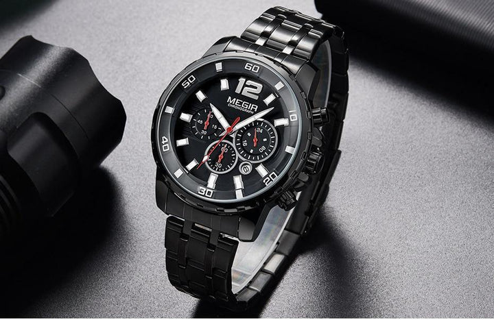 Luxury Men's Gold Business Watches Quartz Analogue Wristwatch Stainless Steel Waterproof Luminous Watch